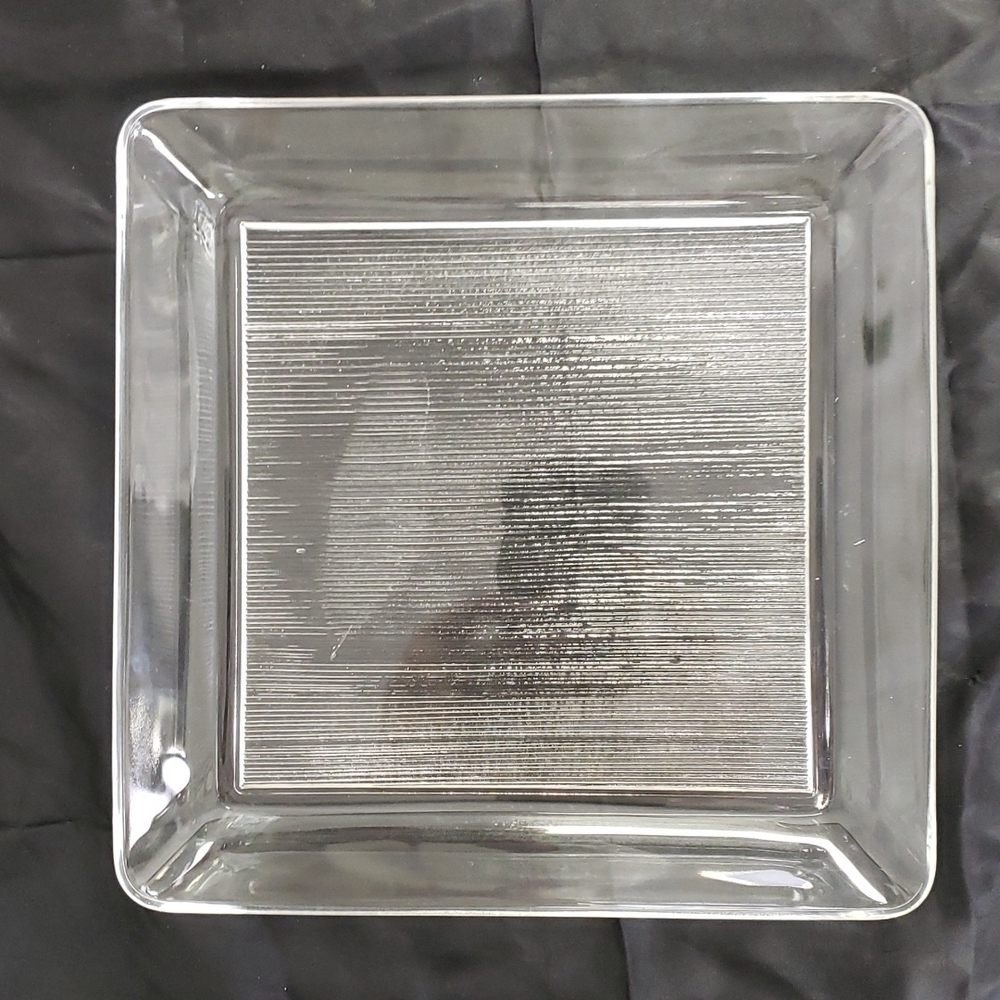 Glass Square Serving Dish 7x7 Base Pressed Glass Clear Ridged Bottom